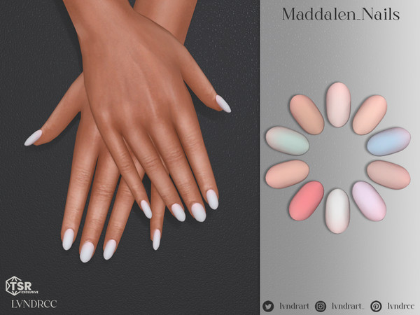 Sims 4 — Maddalen Nails by LVNDRCC — Round manicure in the light, pastel shades of various neutral, universally