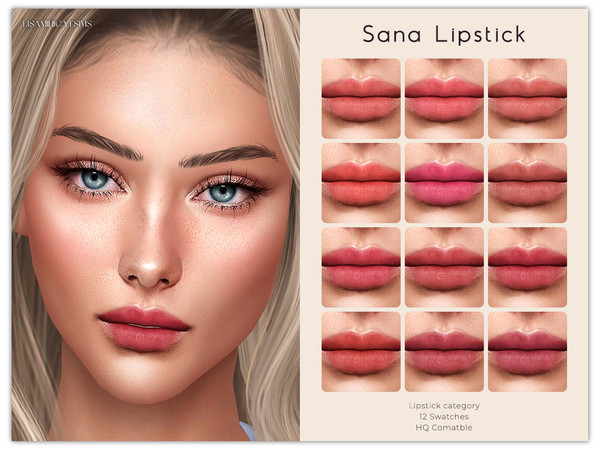 Sims 4 — Sana Lipstick by Lisaminicatsims — -Lipstick category -HQ comatble -12 swatches