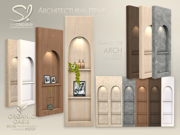 Sims 4 — Organic Oasis Hotel Suite - Wall Arch Shelves Short by SIMcredible! — Bringing character and depth to your