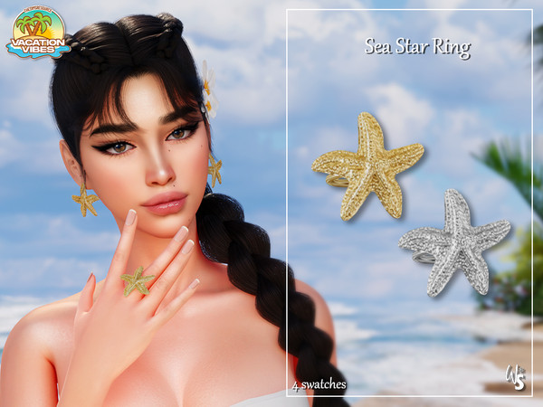 Sims 4 — VacationVibes - SeaStar Ring by WisteriaSims — - FOR WOMAN - NEW MESH - TEEN TO ELDER - Middle Finger Right