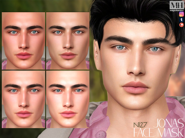 Sims 4 — Jonas Face Mask N127 by MagicHand — Clean manly face in 6 skin color variations - HQ Compatible.