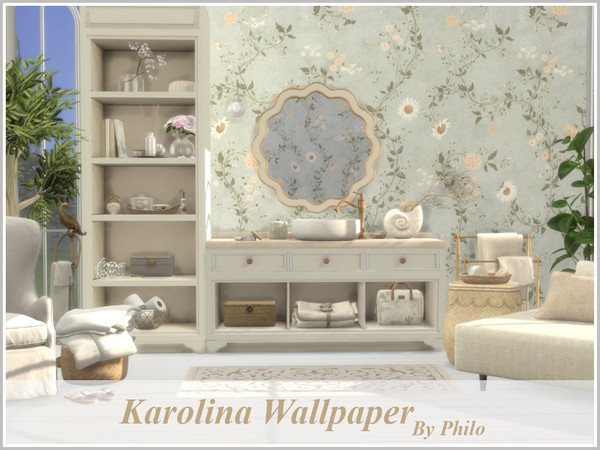 Sims 4 — Karolina Wallpaper by philo — A delicate hand-painted floral symphony in order to create a beautiful
