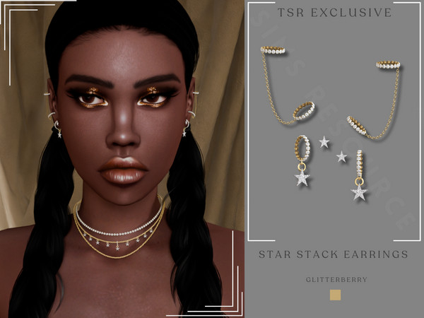 Sims 4 — Star Stacked Earrings by Glitterberryfly — A stacked gold and diamond earring