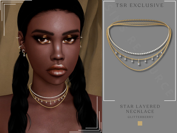 Sims 4 — Star Layered Necklace by Glitterberryfly — A gold and diamond star layered necklace