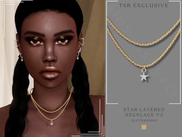 Sims 4 — Star Layered Necklace v2 by Glitterberryfly — A gold layered necklace