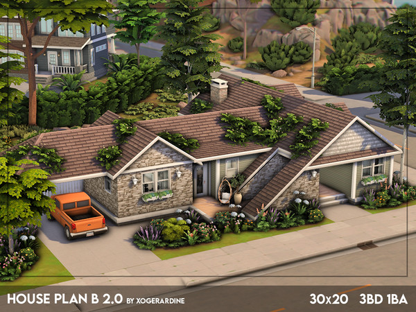 Sims 4 — House Plan B 2.0 (NO CC) by xogerardine — Well, small break from mid century modern with this cute family house
