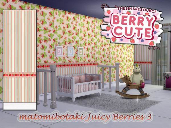 Sims 4 — matomibotaki Juicy Berries 3.package by matomibotaki — Here delicious strawberries are romping on the wallpaper,