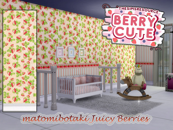 Sims 4 — matomibotaki Juicy Berries.package by matomibotaki — Here delicious strawberries are romping on the wallpaper,