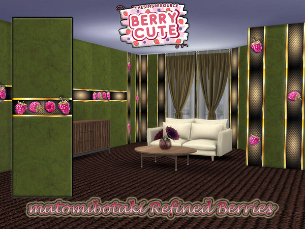 Sims 4 — matomibotaki Refined Berries.package by matomibotaki — Elegant non-woven wallpapers with decorative borders and