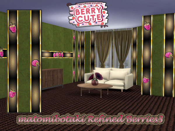 Sims 4 — matomibotaki Refined Berries3.package by matomibotaki — Elegant non-woven wallpapers with decorative borders and