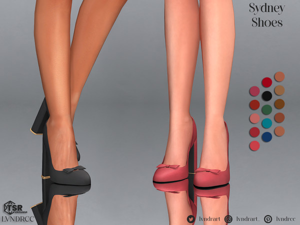 Sims 4 — Sydney Shoes by LVNDRCC — Pumps on a wide, stable heel, adorned with decorative bow. Those elegant shoes will be