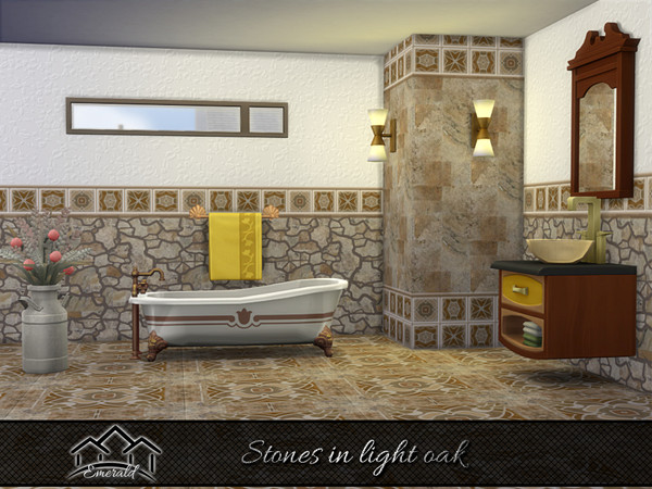 Sims 4 — Stones in light oak wall 1 by Emerald — Create a natural stone accent wall to energize your living space.