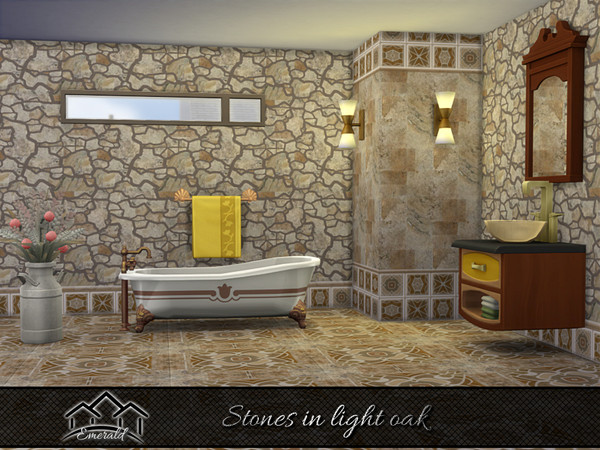 Sims 4 — Stones in light oak wall 3 by Emerald — Create a natural stone accent wall to energize your living space.