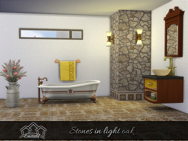 Sims 4 — Stones in light oak wall 4 by Emerald — Create a natural stone accent wall to energize your living space.