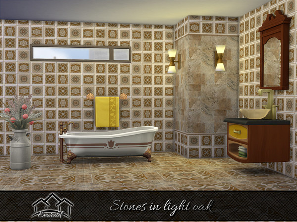 Sims 4 — Stones in light oak wall 5 by Emerald — Create a natural stone accent wall to energize your living space.