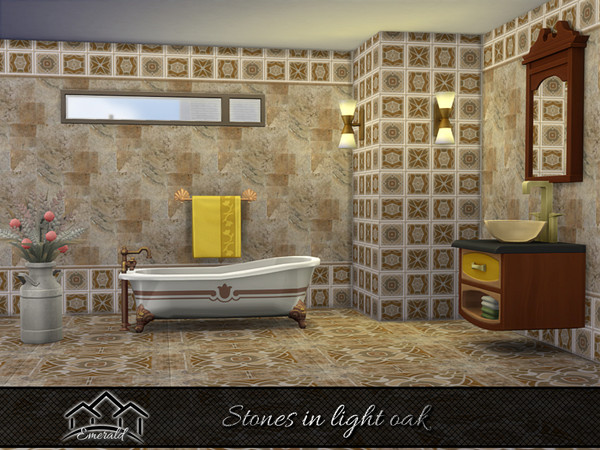 Sims 4 — Stones in light oak wall 6 by Emerald — Create a natural stone accent wall to energize your living space.
