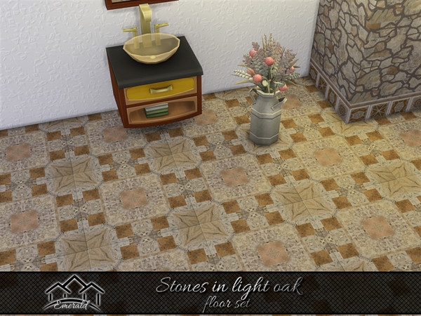 Sims 4 — Stones in light oak floor2 by Emerald — Create a natural stone accent wall to energize your living space.(floor