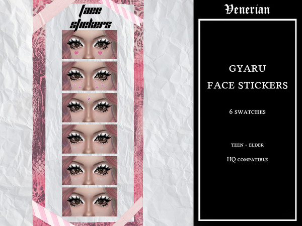 Sims 4 — Gyaru Face Stickers by Venerian — Teen to Elder HQ compatible 6 swatches Found in the face paint category