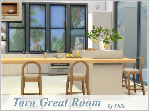 Sims 4 — Tara Great Room by philo — A great room is a single, large, open-concept space in a home that combines the