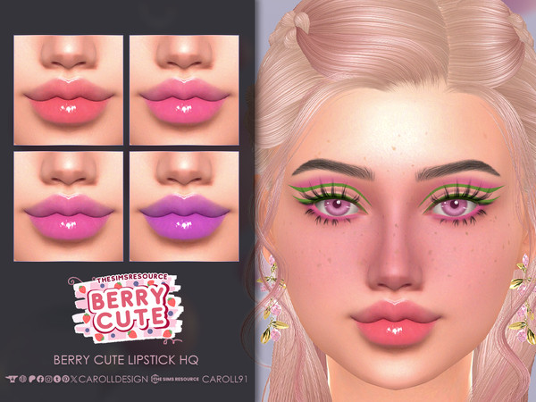 Sims 4 — Berry Cute Lipstick HQ by Caroll912 — A 4-swatch soft lipstick with slight gloss in the shades of berries. The