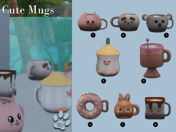 Sims 4 — Cute Mugs by siomisvault — And following the cute food set I decided to make cute mugs too! I hope you like them