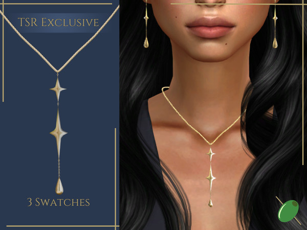 Sims 4 — Andromeda Necklace by Pitted0live — long necklace with stars and a droplet design Custom catalog image