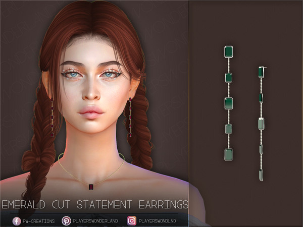Sims 4 — Emerald Cut Statement Earrings by PlayersWonderland — Cute, long earrings with emerald cut gemstones. - 9