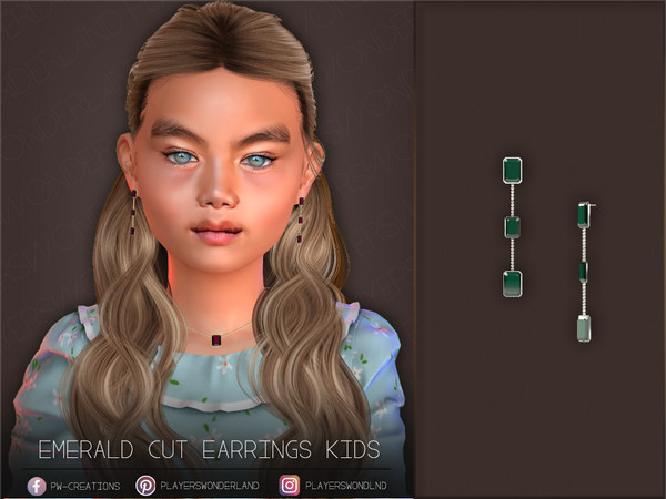 Sims 4 — Emerald Cut Earrings Kids by PlayersWonderland — Kids version of my emerald cut earrings. - 9 Swatches