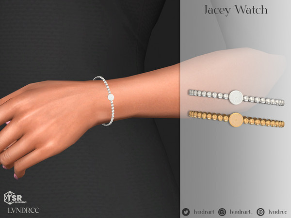 Sims 4 — Jacey Watch by LVNDRCC — Metal watch with a round face, in shiny silver and gold. It will be perfect office or a
