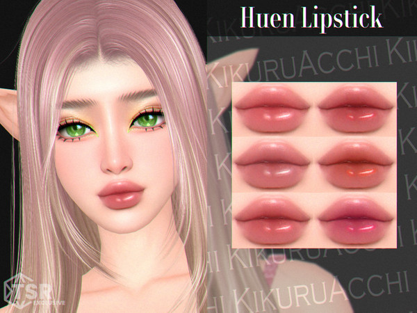 Sims 4 — Huen Lipstick by Kikuruacchi — - It is suitable for Female and Male. ( Teen to Elder ) - 6 swatches - HQ