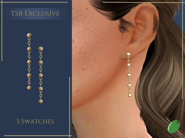 Sims 4 — Carlia Earrings by Pitted0live — Long chain drop earrings with gold beads Custom catalog image