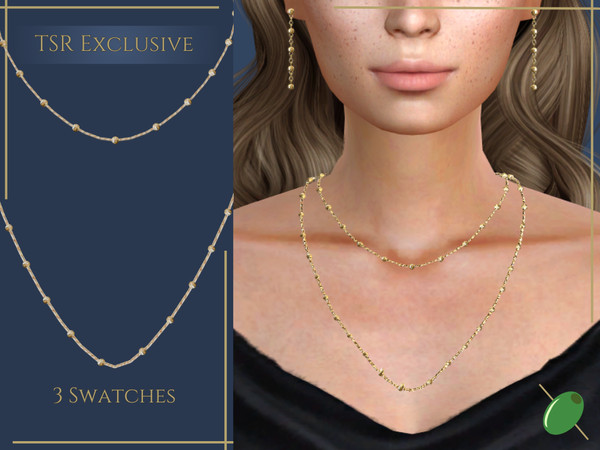 Sims 4 — Carlia Necklace by Pitted0live — Long stacked chain necklace with gold beads Custom catalog image