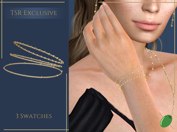 Sims 4 — Carlia Bracelet by Pitted0live — Stacked chain bracelets with gold beads Custom catalog image