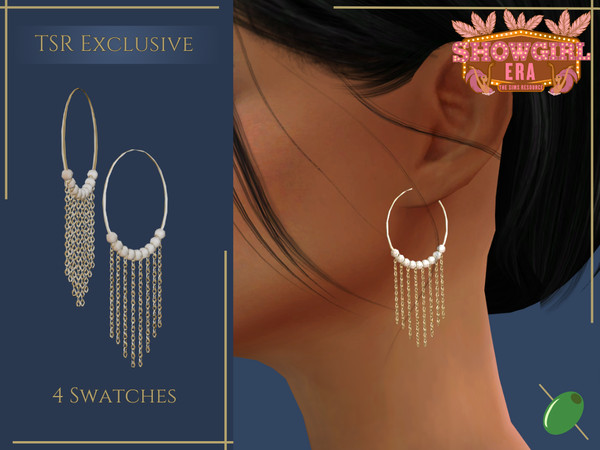 Sims 4 — Imogen Hoops by Pitted0live — Hoop earrings with pearl beads and chain tassels