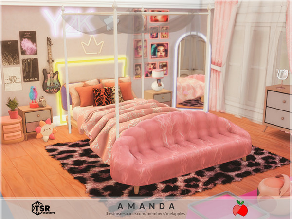 Sims 4 — Amanda - bedroom by melapples — a y2k bedroom with a double bed, a desk and a tv. enjoy! 6x7