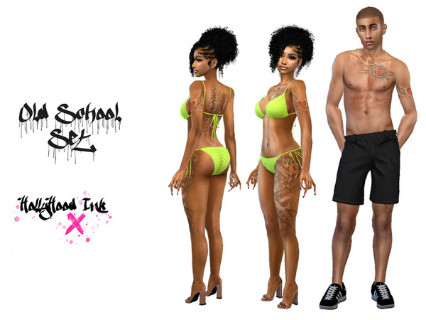 Sims 4 — Old School Tattoo Set by teekdafreek2 — Full Body Old School Unisex Tattoo Set