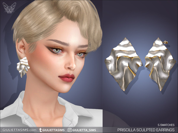 Sims 4 — Priscilla Sculpted Earrings Set by feyona — Priscilla Sculpted Earrings Set consists of 2 files. One file with