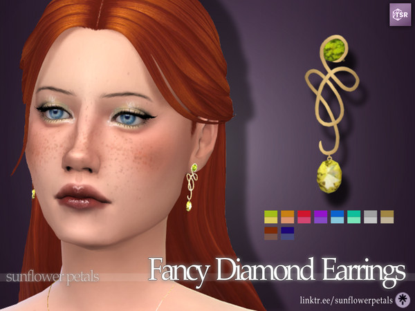 Sims 4 — Fancy Diamond Earrings by SunflowerPetalsCC — A pair of diamond and metal earrings in 10 bright colors. BGC