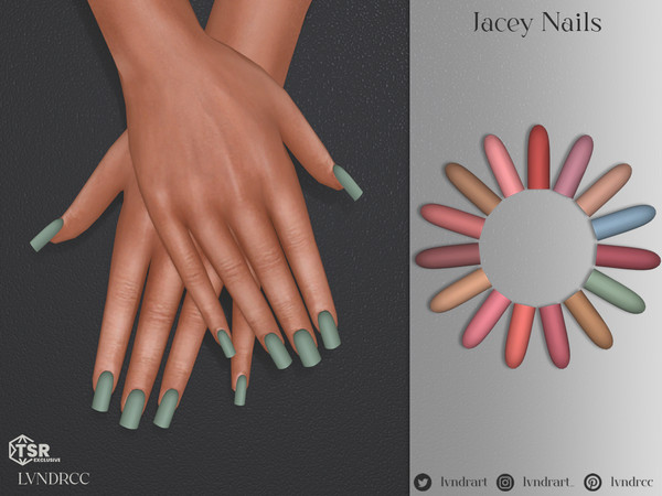 Sims 4 — Jacey Nails by LVNDRCC — Medium square manicure in an array of neutral and muted autumn pastel shades. It will