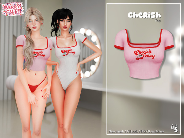 Sims 4 — Berry Cute - Cherish Blouse by WisteriaSims — - FOR WOMAN - NEW MESH - TEEN TO ELDER - Clothing Top Category