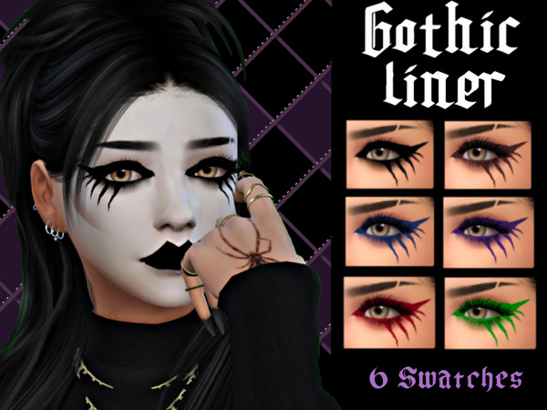 Sims 4 — GothicFaceMakeup.package by _alttrait_ — Gothic Makeup Set including an eyeliner with 6 separate swatches, 3