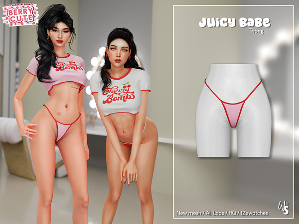 Sims 4 — Berry Cute - Juicy Babe Thong by WisteriaSims — - FOR WOMAN - NEW MESH - TEEN TO ELDER - Clothing Bottom