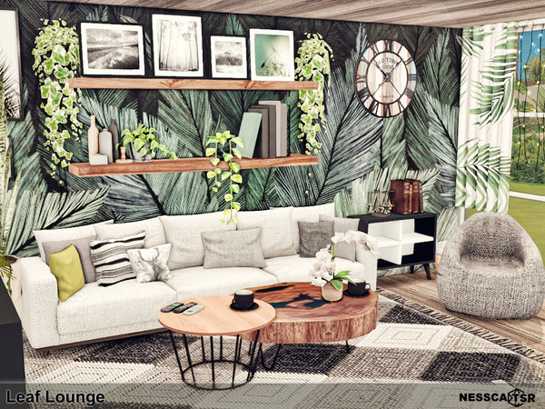 Sims 4 — Leaf Lounge by Nessca — Leaf Lounge is beauty, a moody living room with leaf motif. Have fun! Wall size - short