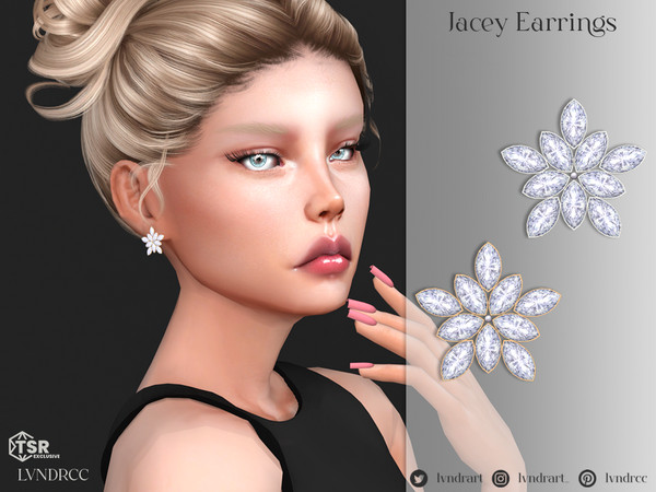Sims 4 — Jacey Earrings by LVNDRCC — Round radial earrings made from marquise crystals, inlaid in silver or gold.