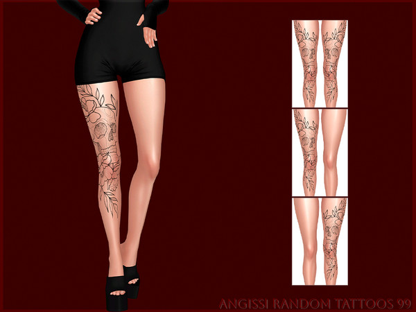 Sims 4 — Random tattoos 99 by ANGISSI — PREVIEWS MADE USING HQ MOD 3 options (both sides, separately right and left)