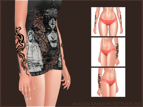 Sims 4 — Random tattoos 100 by ANGISSI — PREVIEWS MADE USING HQ MOD 3 options (both sides, separately right and left)