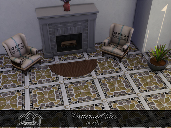 Sims 4 — Patterned Tiles in olive 3 by Emerald — Timeless elegance of patterned tiles design that will transform your