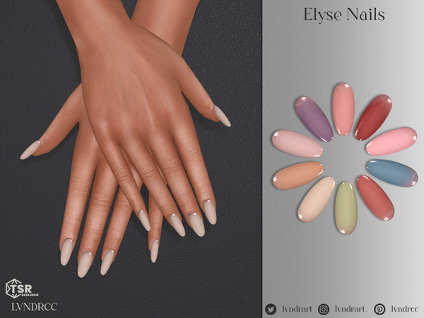 Sims 4 — Elyse Nails by LVNDRCC — Medium manicure with a jelly finish, in sheer shades of neutral and warm autumn