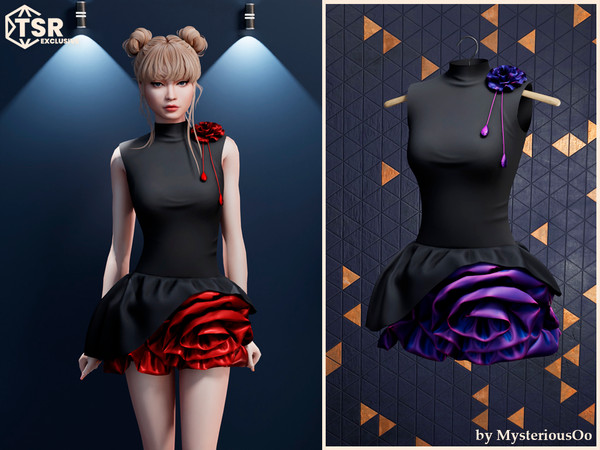 Sims 4 — Satin dress with big rose by MysteriousOo — Satin dress with big rose in 6 colors