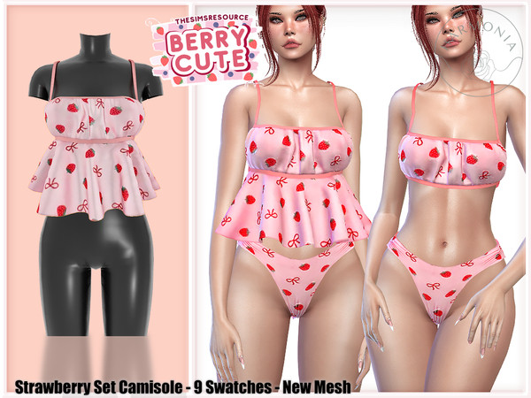 Sims 4 — Berry Cute Strawberry Camisole by Harmonia — New Mesh